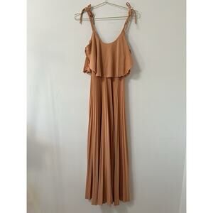 Vintage 70' Jody California Maxi Prom Dress Gown Sz‎ 7 Peach Pleated Disco